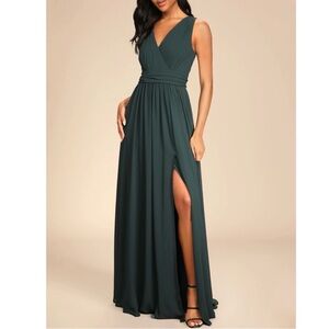 Lulus Thoughts of Hue Emerald Green Surplice Maxi Dress Wedding Prom Formal Sz M